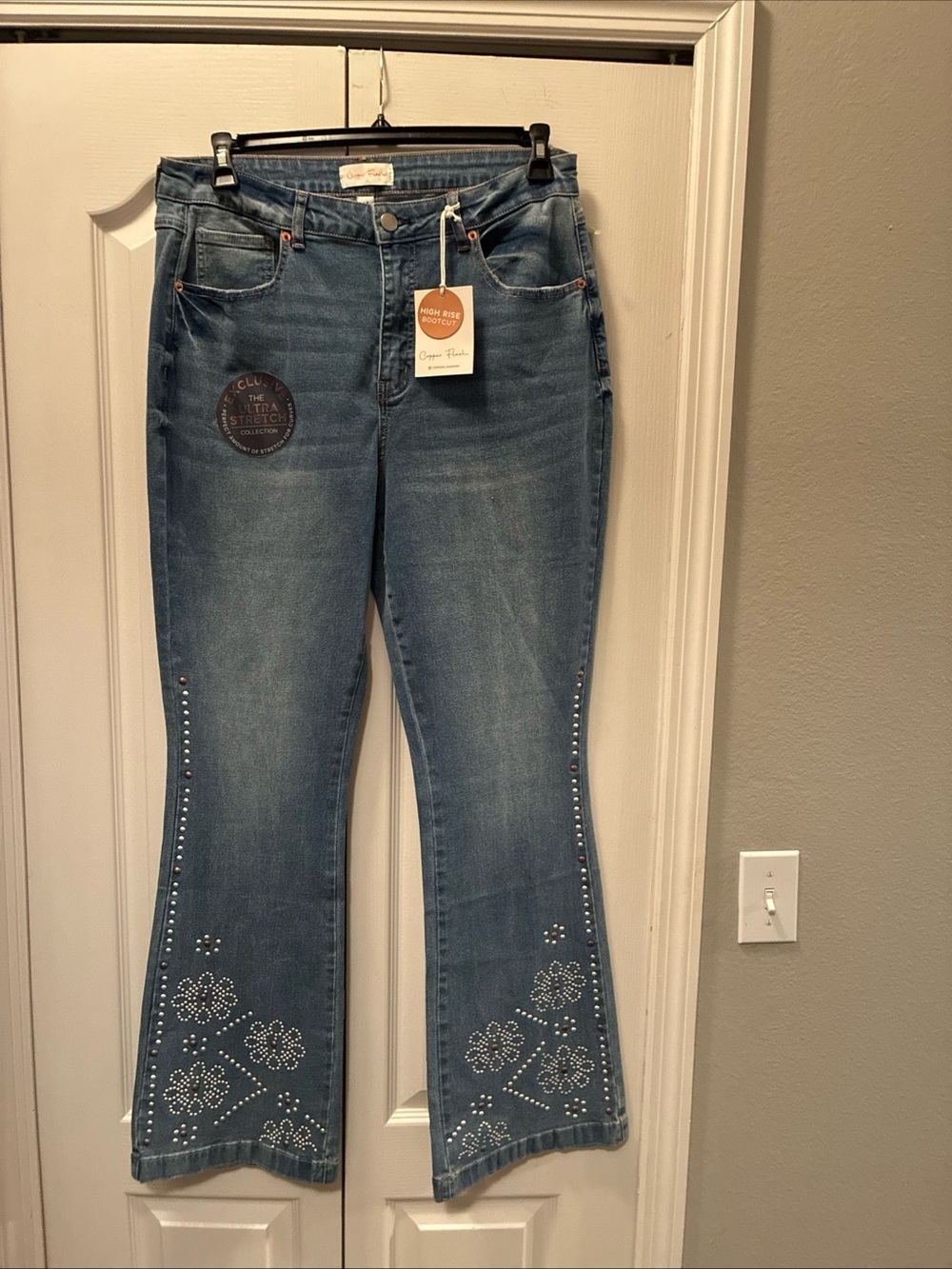 Copper flash ladies studded jeans size 14/31